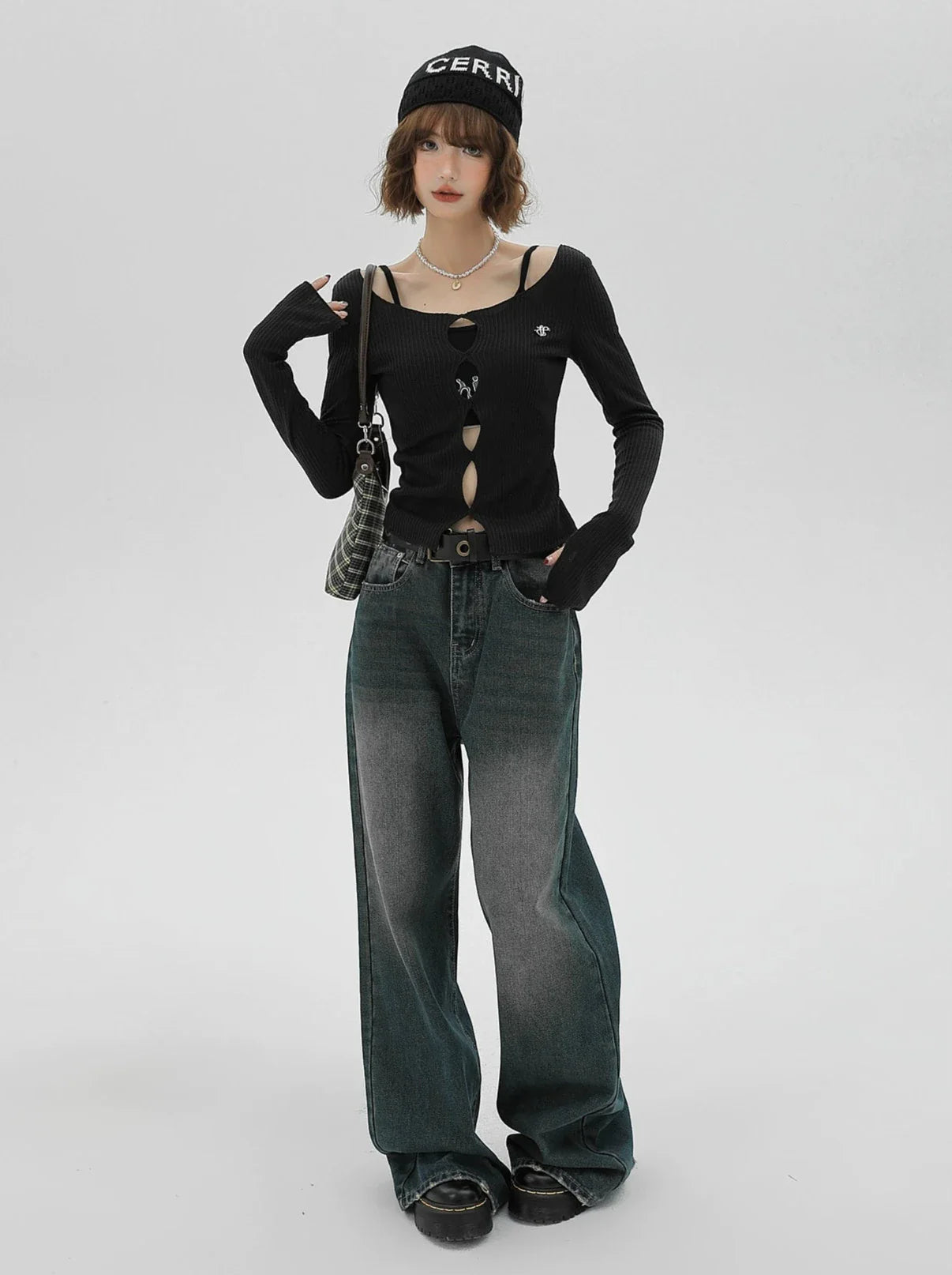 American Split Knit Camisole Top Short + Two-piece