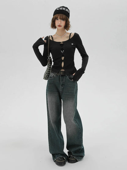 American Split Knit Camisole Top Short + Two-piece