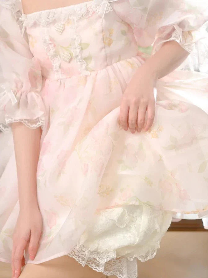 プリンセススクエ​​アピンクネックオーガンザドレス