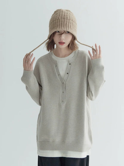 Button Loose Faux Piece Tops Two