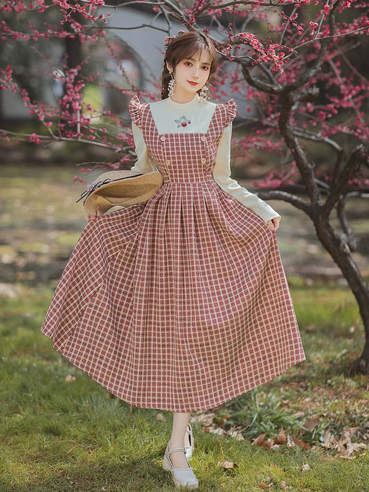 チェックサスペンダーワンピース ガーリーレトロ