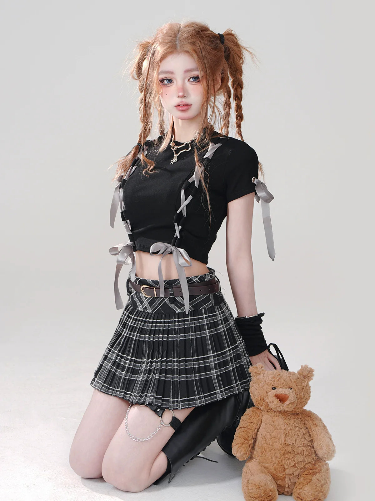 リボンTシャツ ノットデザイン ラブ ショート ブラック