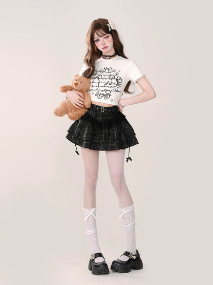 Chic American Letter Short Illustration Top Slim Design