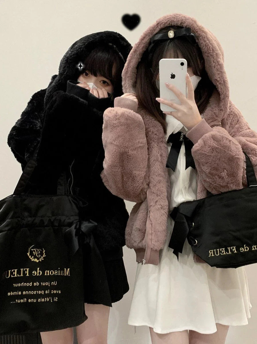 Kapuzen-Plüschpelzmantel