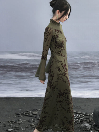 Mesh High End Flare Sleeve Dress Retro