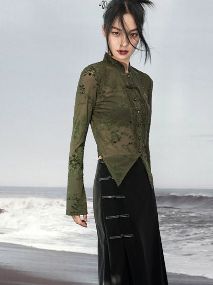 Transparentes asymmetrisches Top im Retro-Stil