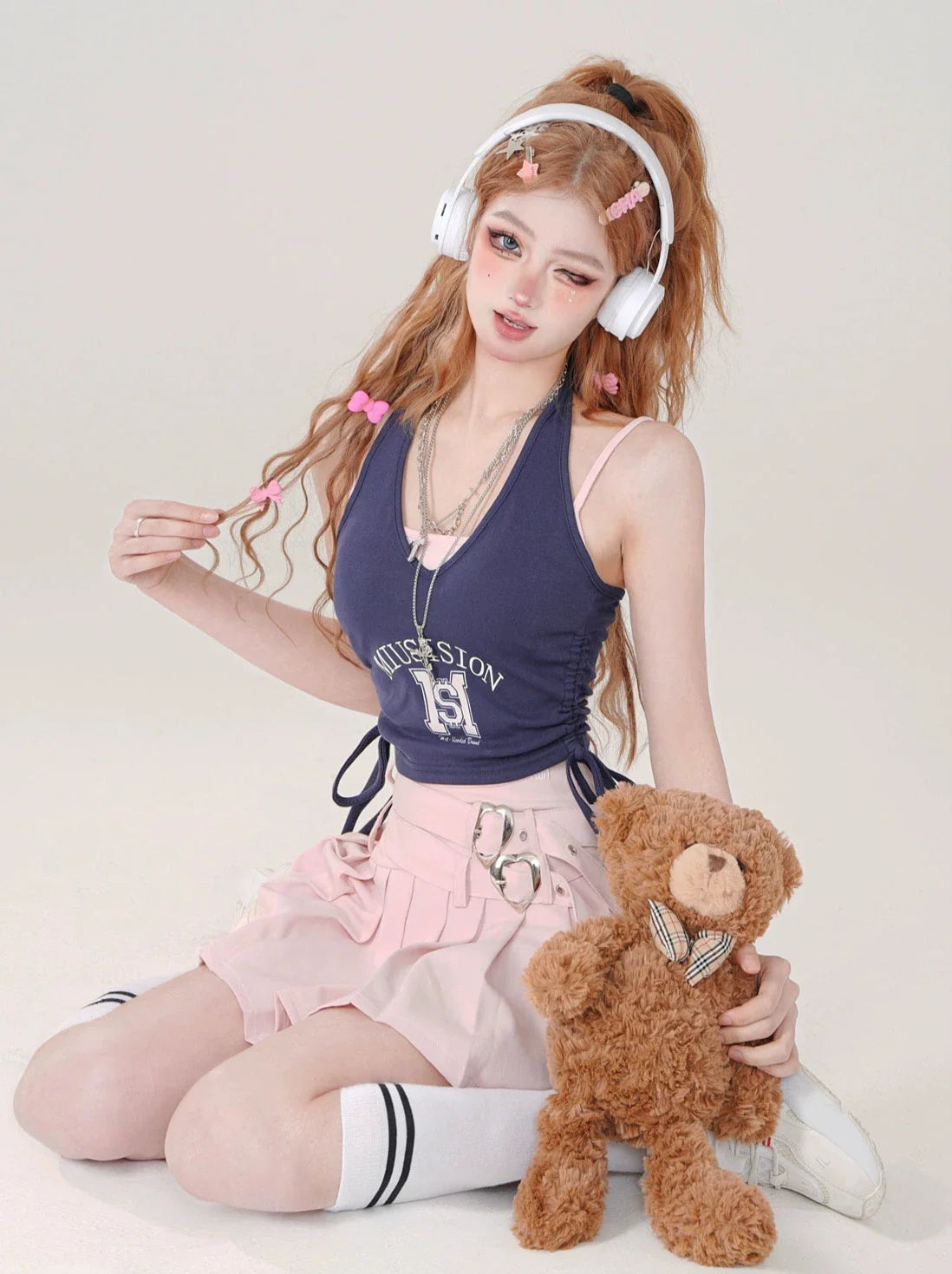 Neck Piece Clear Halter Suspender Two Top Blue