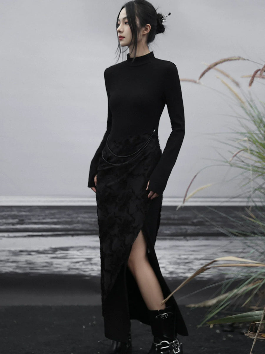 Robe fendue à épissure rétro à boutons, coupe ajustée intérieure