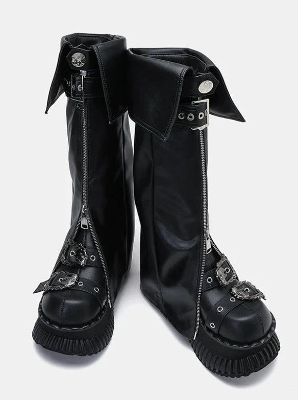 Zip-Klappschuhe Leder Beinset Cover Muffin + Punk Plateau