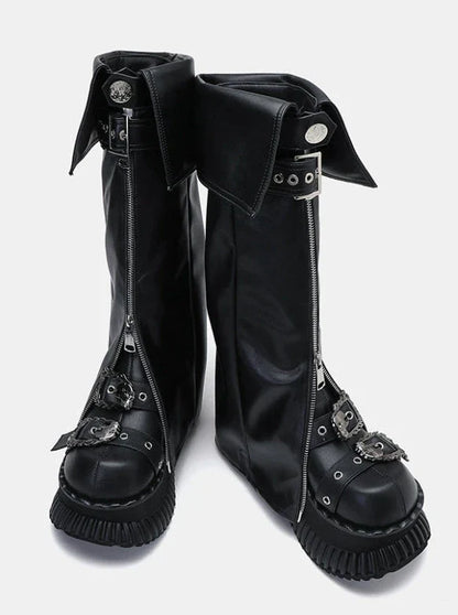 Zip-Klappschuhe Leder Beinset Cover Muffin + Punk Plateau