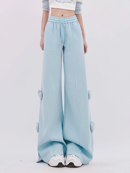 Blue Casual Pop Pants Heart Wide