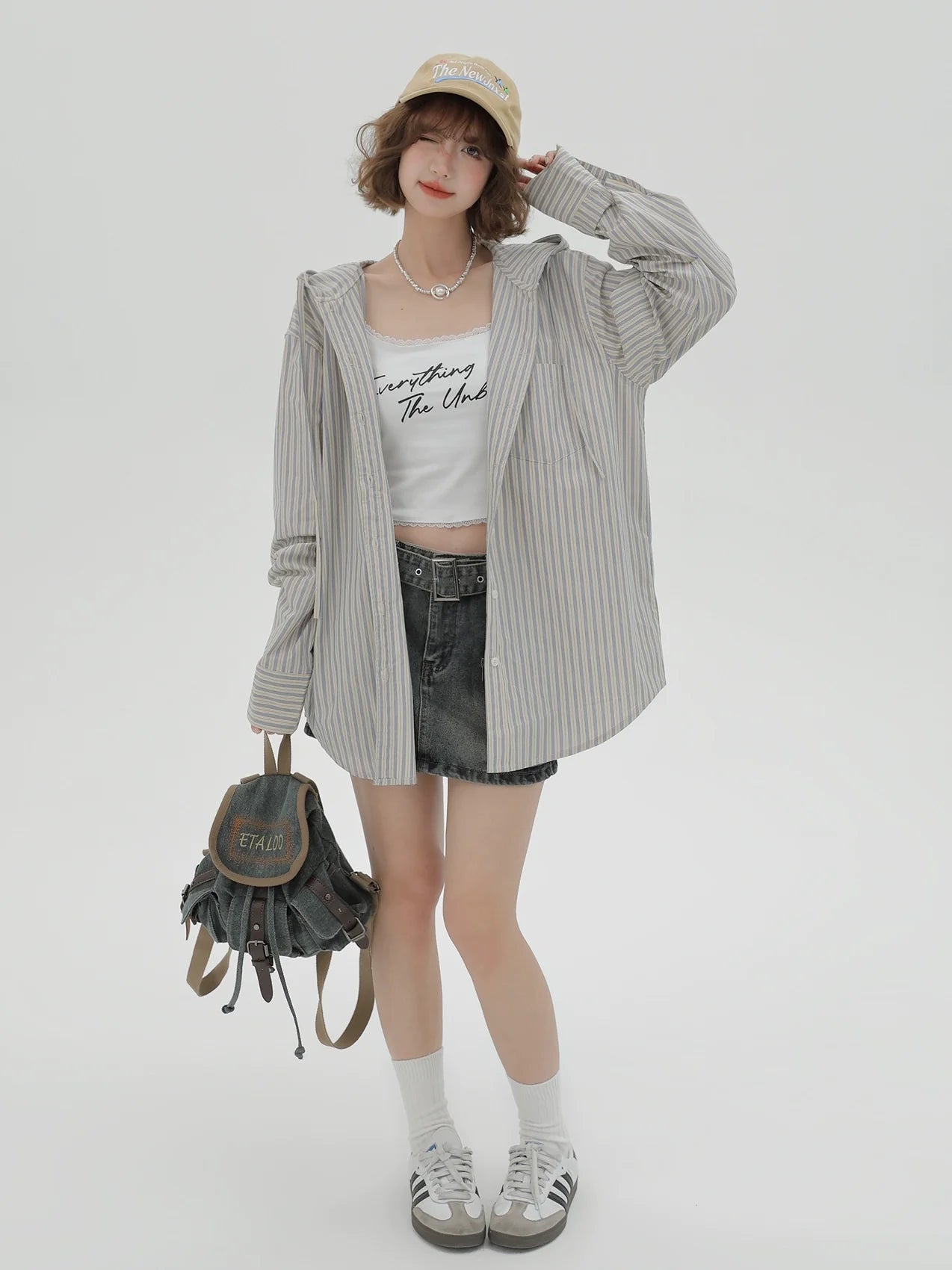 Halo Shirt Girly Over Striped Hoodie