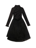 China Hoight Black Knit Springing Waist Frill Turu Dress