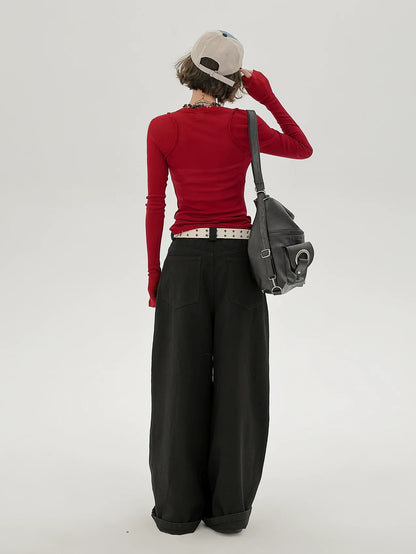 Letter American Slim Design Red T Short Long Cut