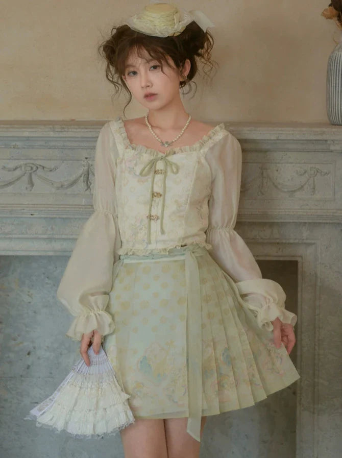 シフォンライトチャイナグリーンフローラルセットアップ