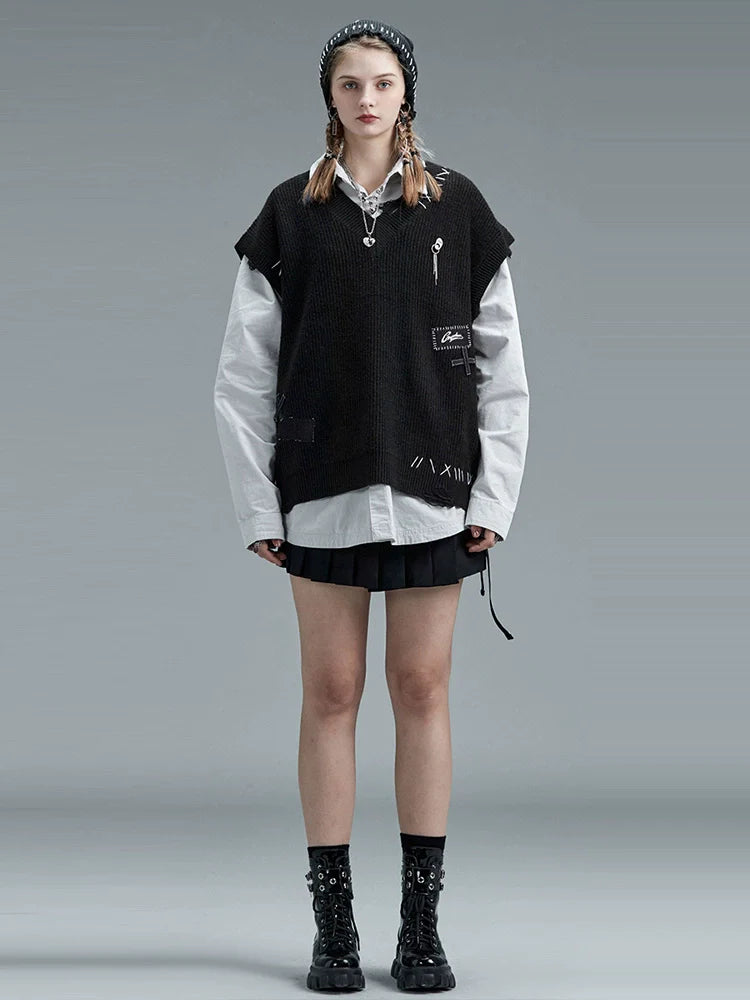 Dunkle Weste Modus V-Ausschnitt Lose