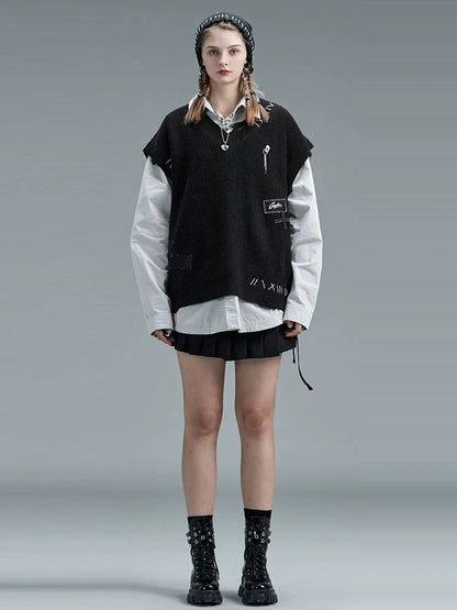 Dunkle Weste Modus V-Ausschnitt Lose