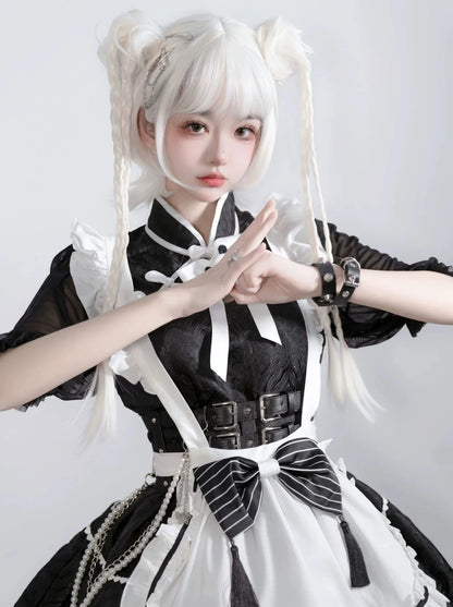 China Black White Sheer Sleeve Made Princess Dress