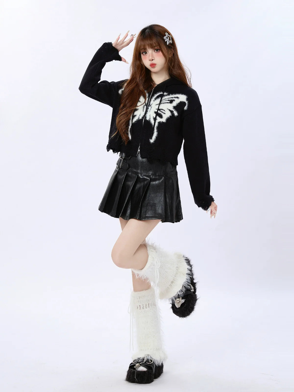 アメリカンニットカーディガン フーディー ダブルバタフライジップ