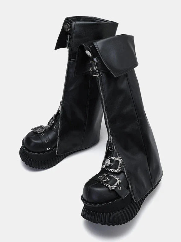 Zip-Klappschuhe Leder Beinset Cover Muffin + Punk Plateau