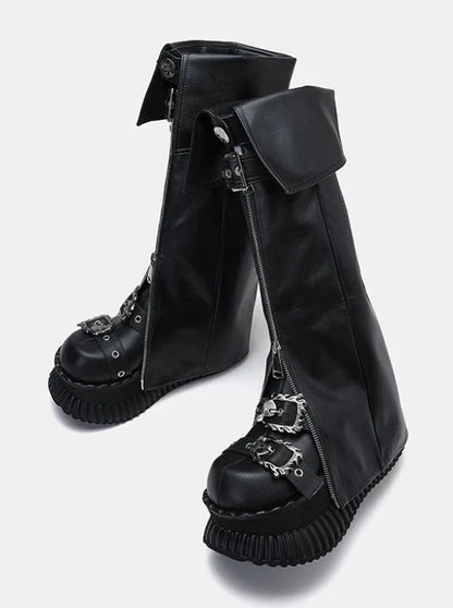 Zip-Klappschuhe Leder Beinset Cover Muffin + Punk Plateau