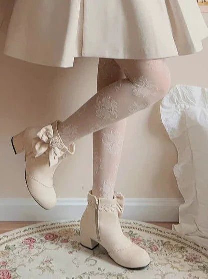 Short Race Drop Boots Rose Ribbon Lolita