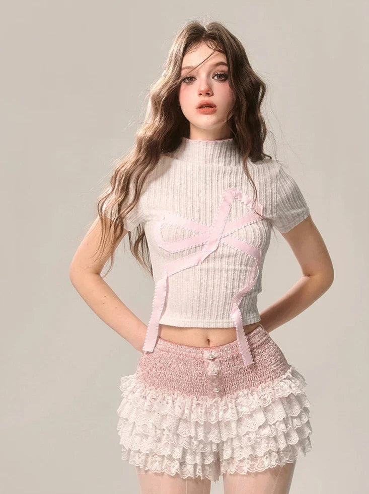 ネックスイートビッグショートアメリカンTシャツハイリボン