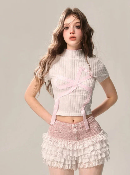 ネックスイートビッグショートアメリカンTシャツハイリボン