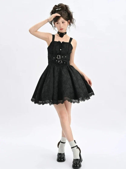 ダークデザインベルトウエストキャミソールドレス