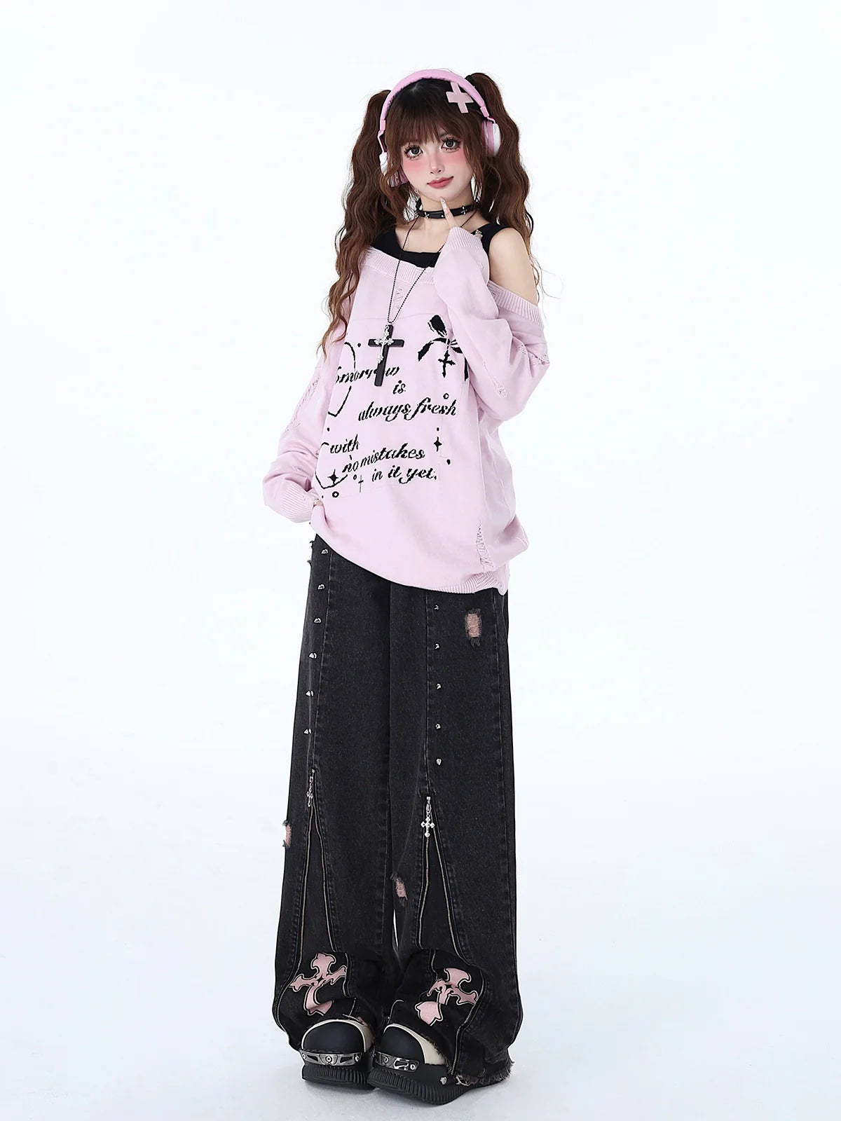 Bet Subculture Jeans mit hohem Bund und Reißverschluss, gerade