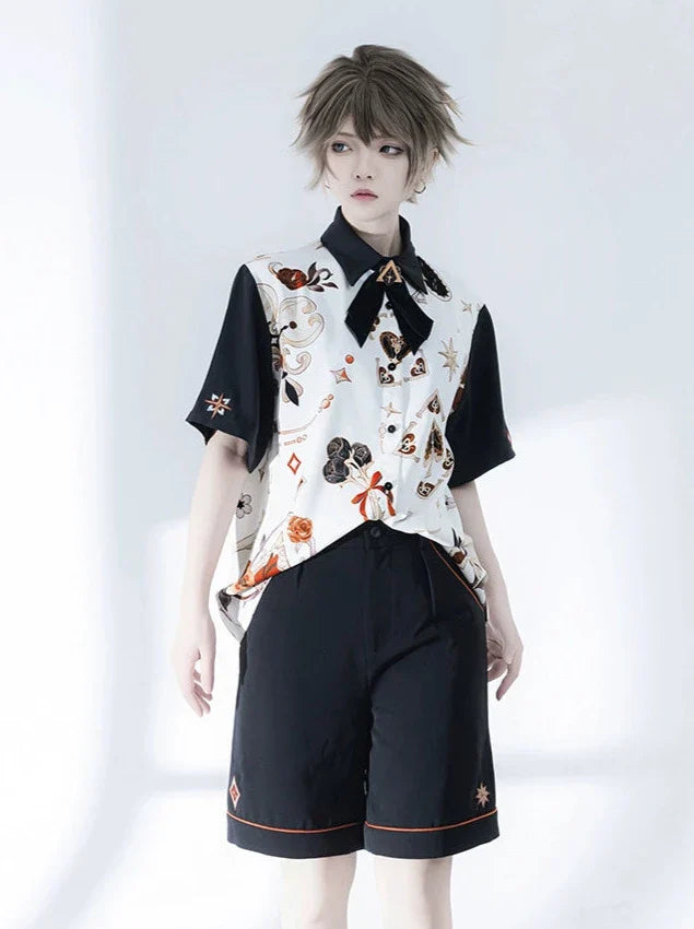 Embroidery Shirt + Shorts Retro Print Flowerdrunk