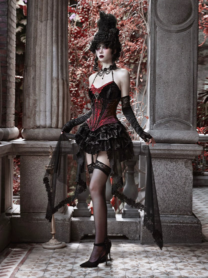 ダッチェススーツ サスペンダー ロング ゴシックテール ベルト付き ベルベットドレス チュール