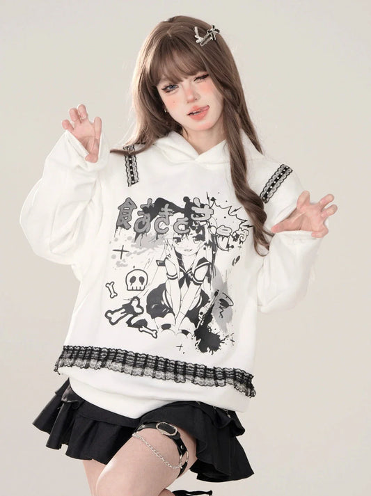 Hoodie Lace Print Design Comic Sweatshirt