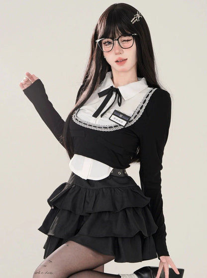 Shirt College French Open Neck Top