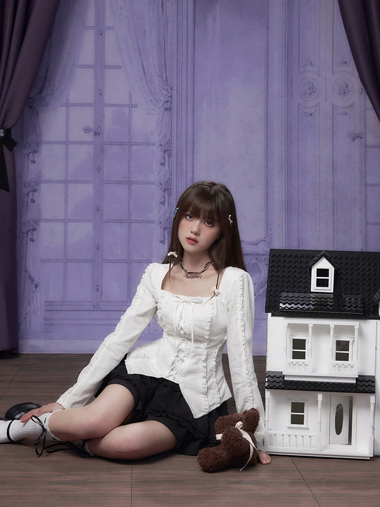 Top Square Slim Collar Schnürung