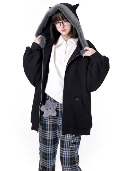 Nyar Star Gravity Velvet Katzenohr-Farjack+blau karierte Collegehose