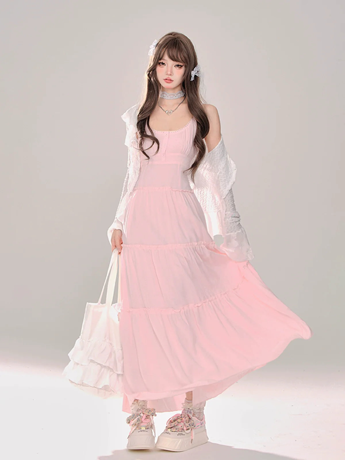 ムーンライト + カーディガン サスペンダー ニット サマードレス シアー