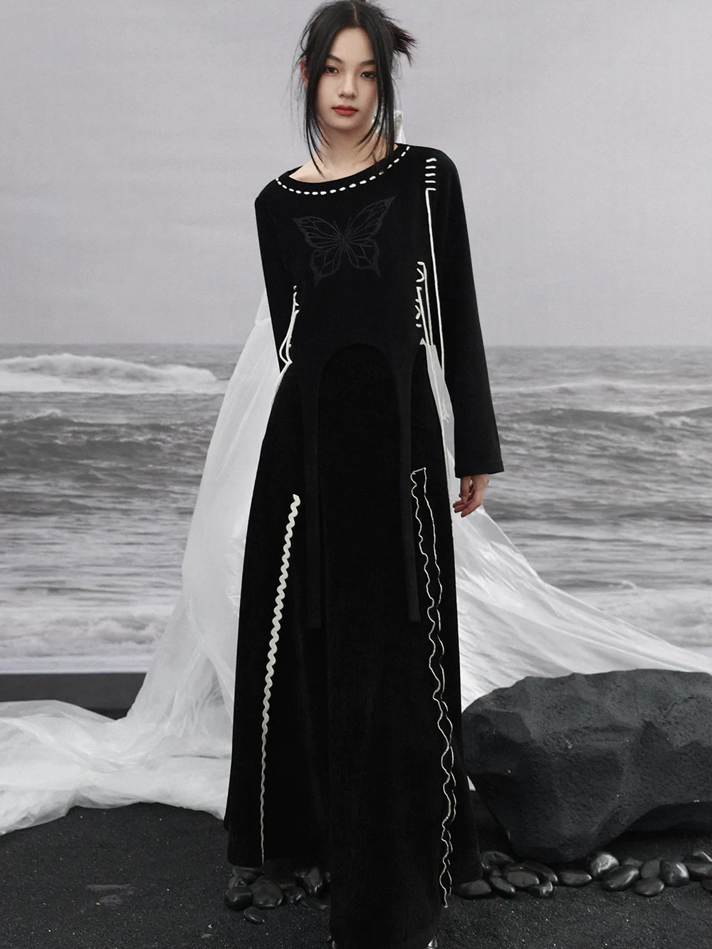 Sweatshirt Design Kurz Schmetterling Strappy Schwarz