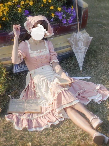 エプロン + フリルワンピース スイート + バンダナ レトロ