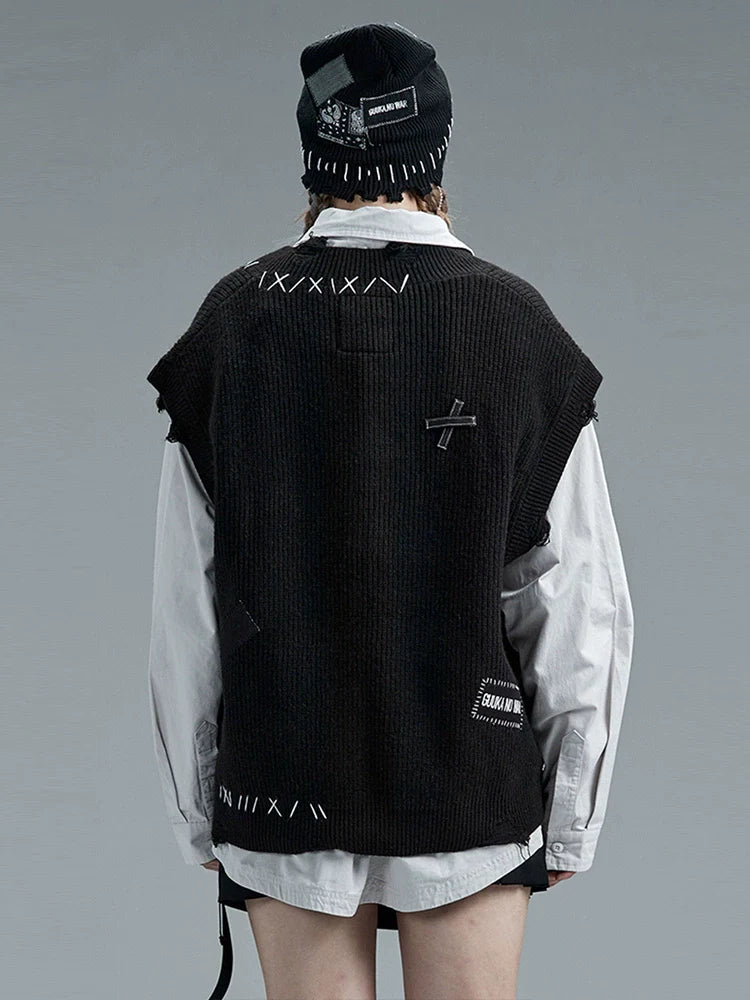 Dunkle Weste Modus V-Ausschnitt Lose