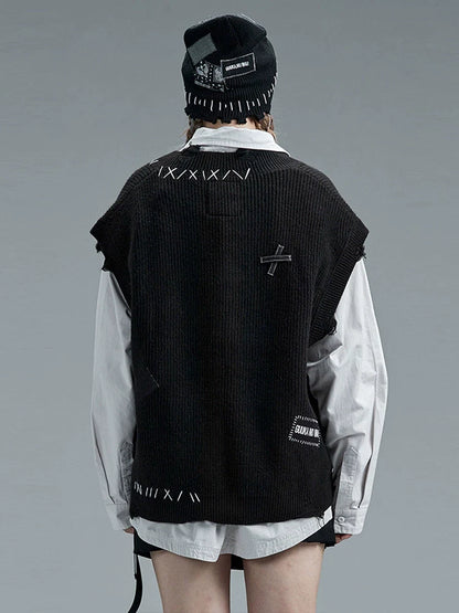 Dunkle Weste Modus V-Ausschnitt Lose