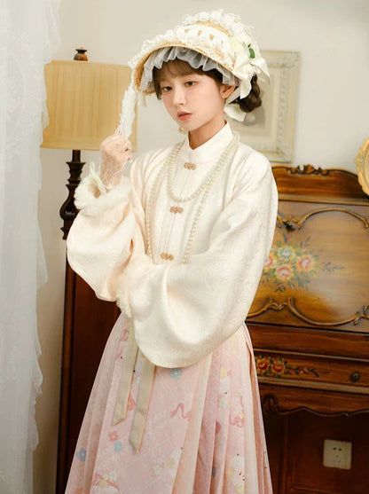 Rock Schaf Weste Plissee Retro China + Pelz