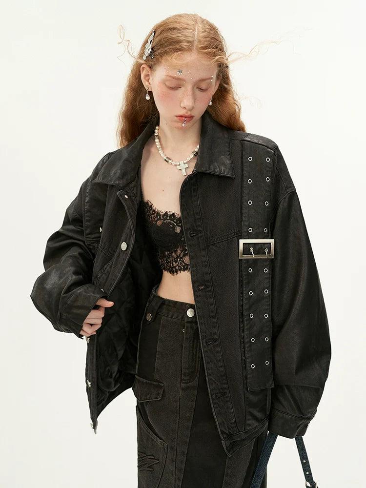 デニムニッチレザーストラップジャケット