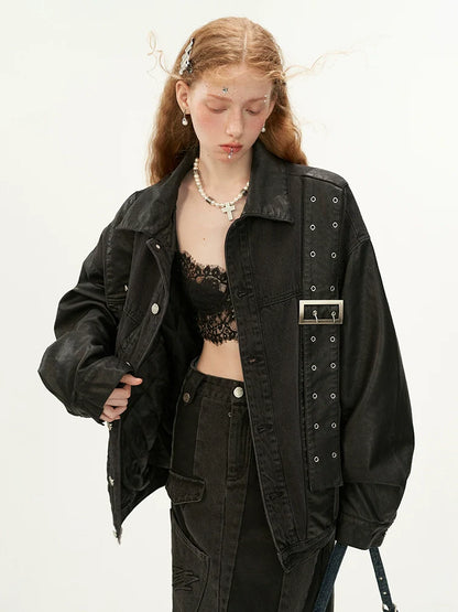 デニムニッチレザーストラップジャケット