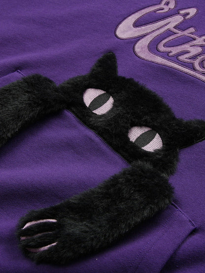 Dunkler Katzen-Hoodie mit Kapuze