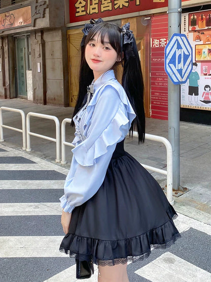 Hoch ausgestelltes Blau + Taillenbluse Süßer Rock