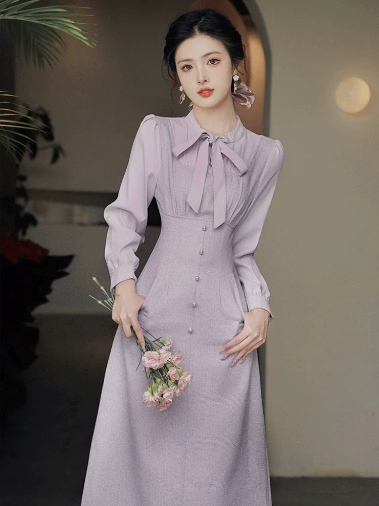 ドレス シアー パープル レトロ リボン