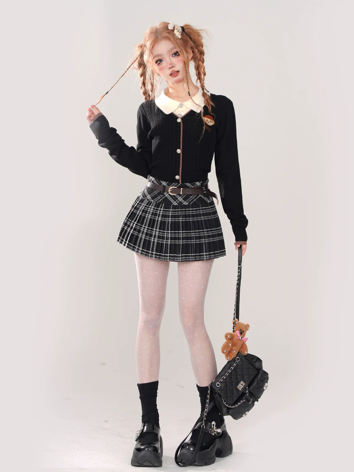 Collar Sunny Faux Polo Zweiteiliger Strick-College-Bär