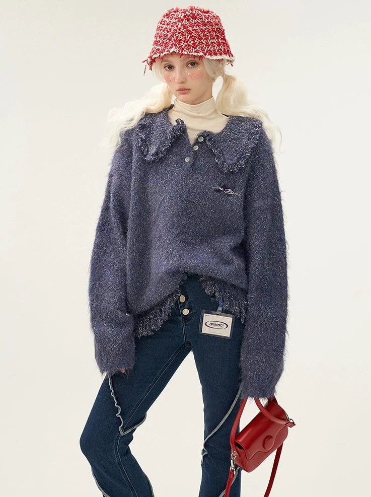 Tassel Line Retro Botan Polo Mixed Tops