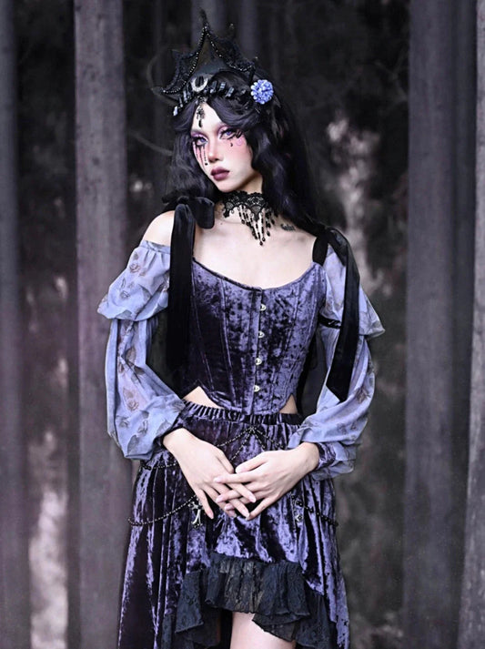 トップルナゴシックリボンコルセットショルダーベルベット